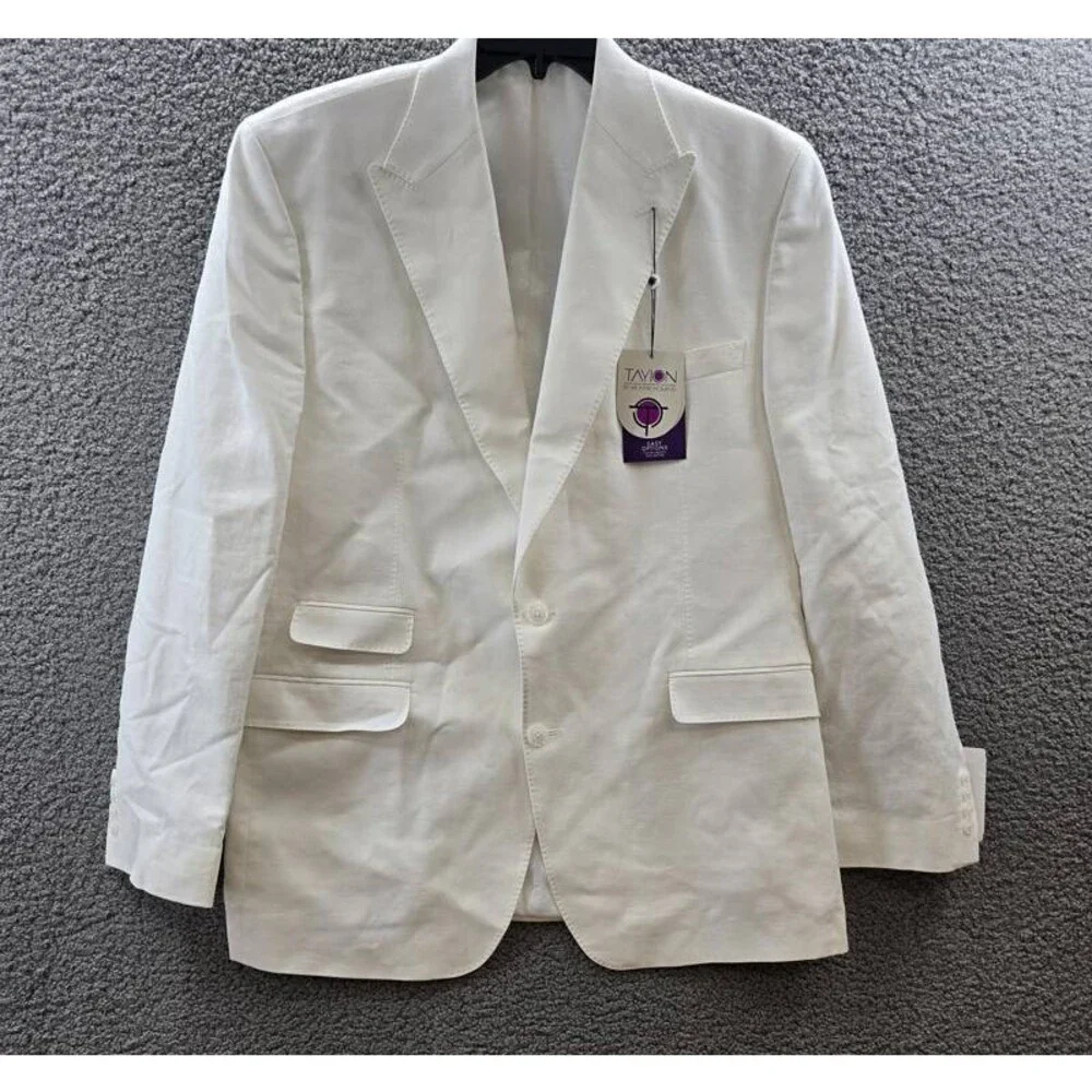 Tayion Collection Linen Two Button Blazer Jacket Men's 44L White Long Sleeve